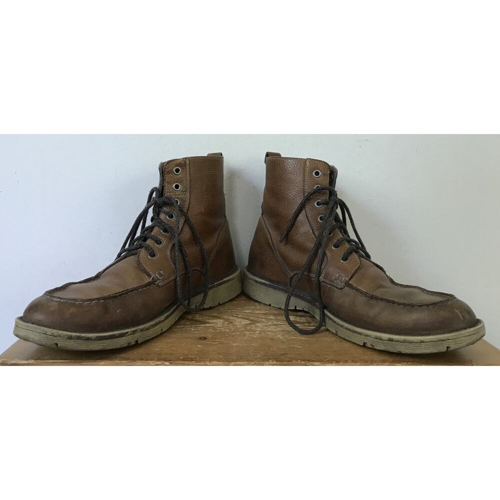 Johnston Murphy Brown Leather Crepe Sole Lace Up Moc Toe Work Ankle Boots 9.5M - Picture 3 of 7